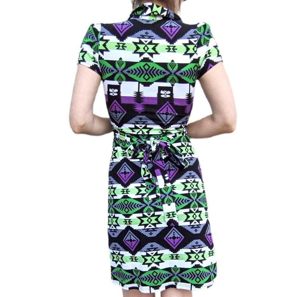 Color Block Striped Retro Button Collar Dress Sma… - image 2
